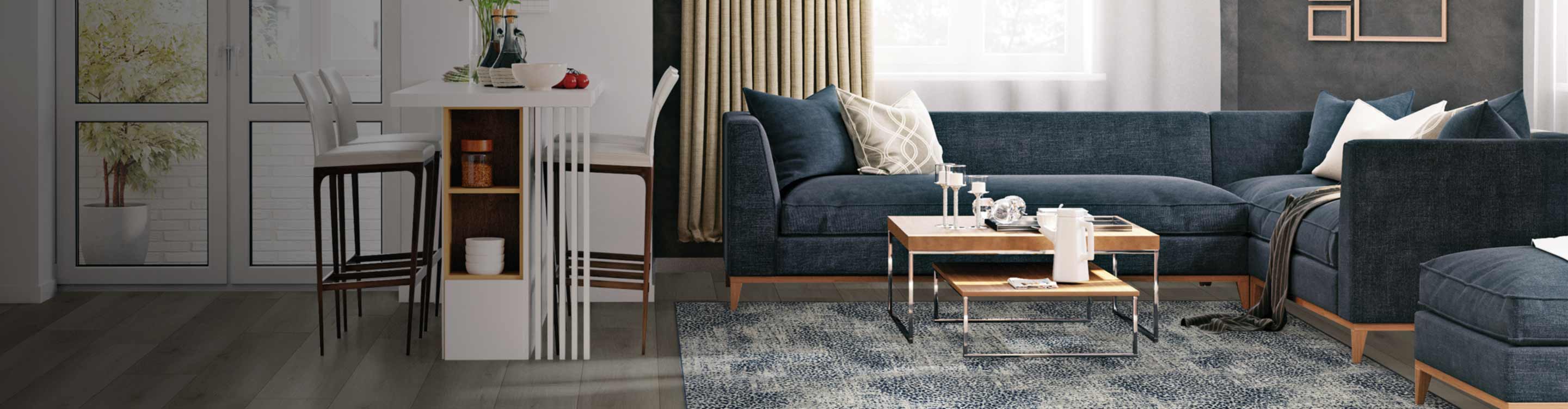 gray and blue area rug in a living room